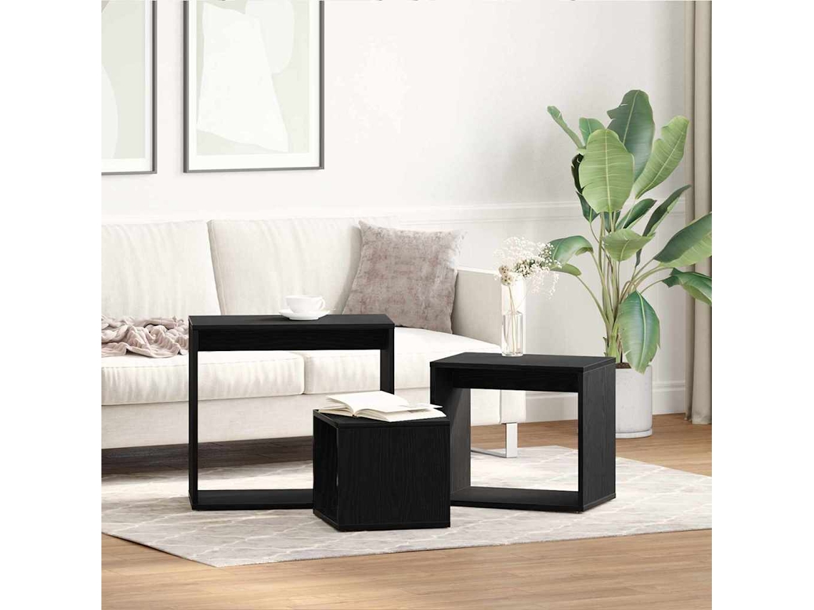 Vidaxl Mesa De Ninho 3 Unid. Carvalho Preto 55 X 30 X 50 Cm