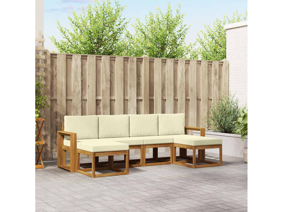 Vidaxl Conjunto De Sofás Para Exterior 6 Pcs Natural E Creme