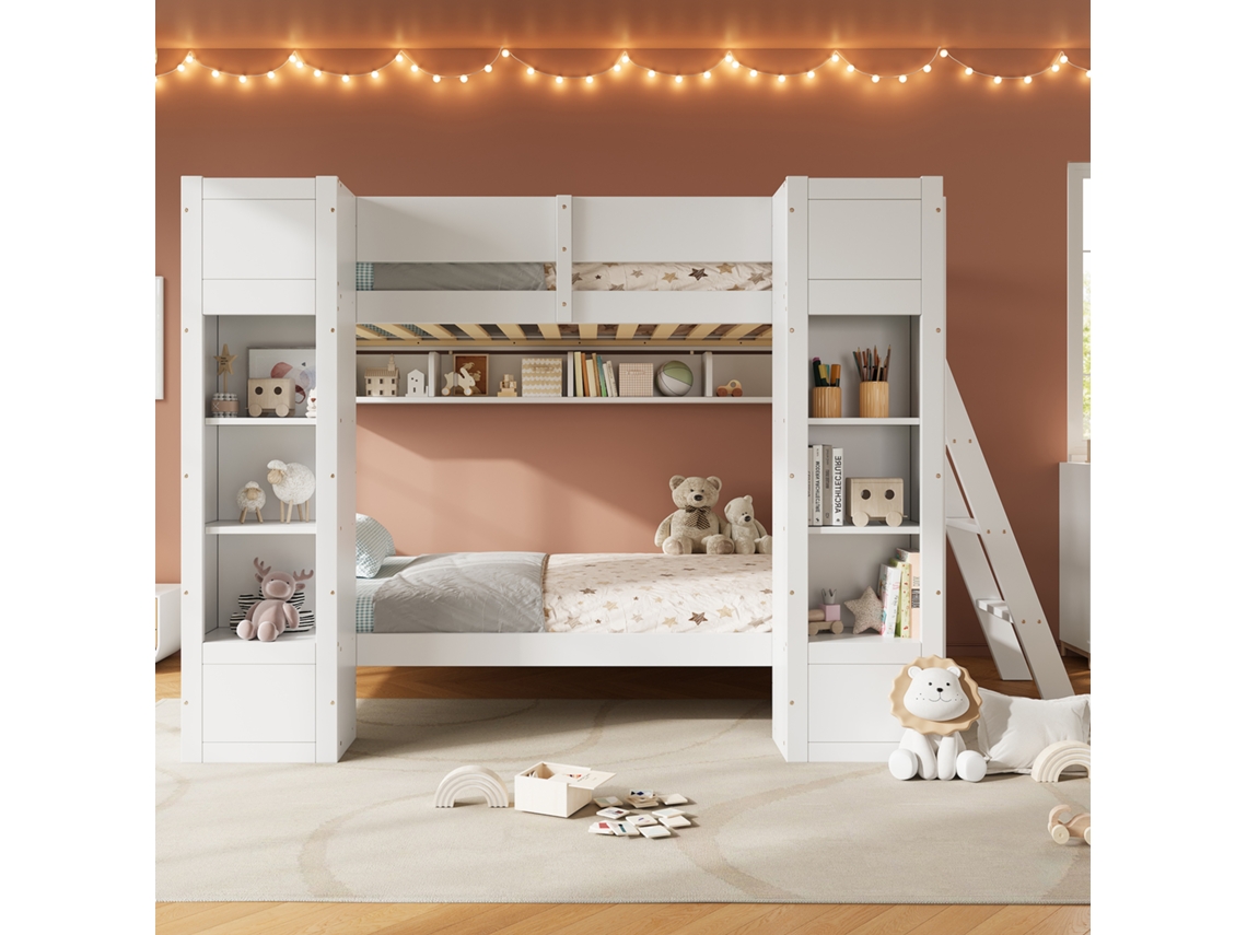 Cama Em Beliche Madeira Sólida E Mdf Branco 116.5x252 Cm