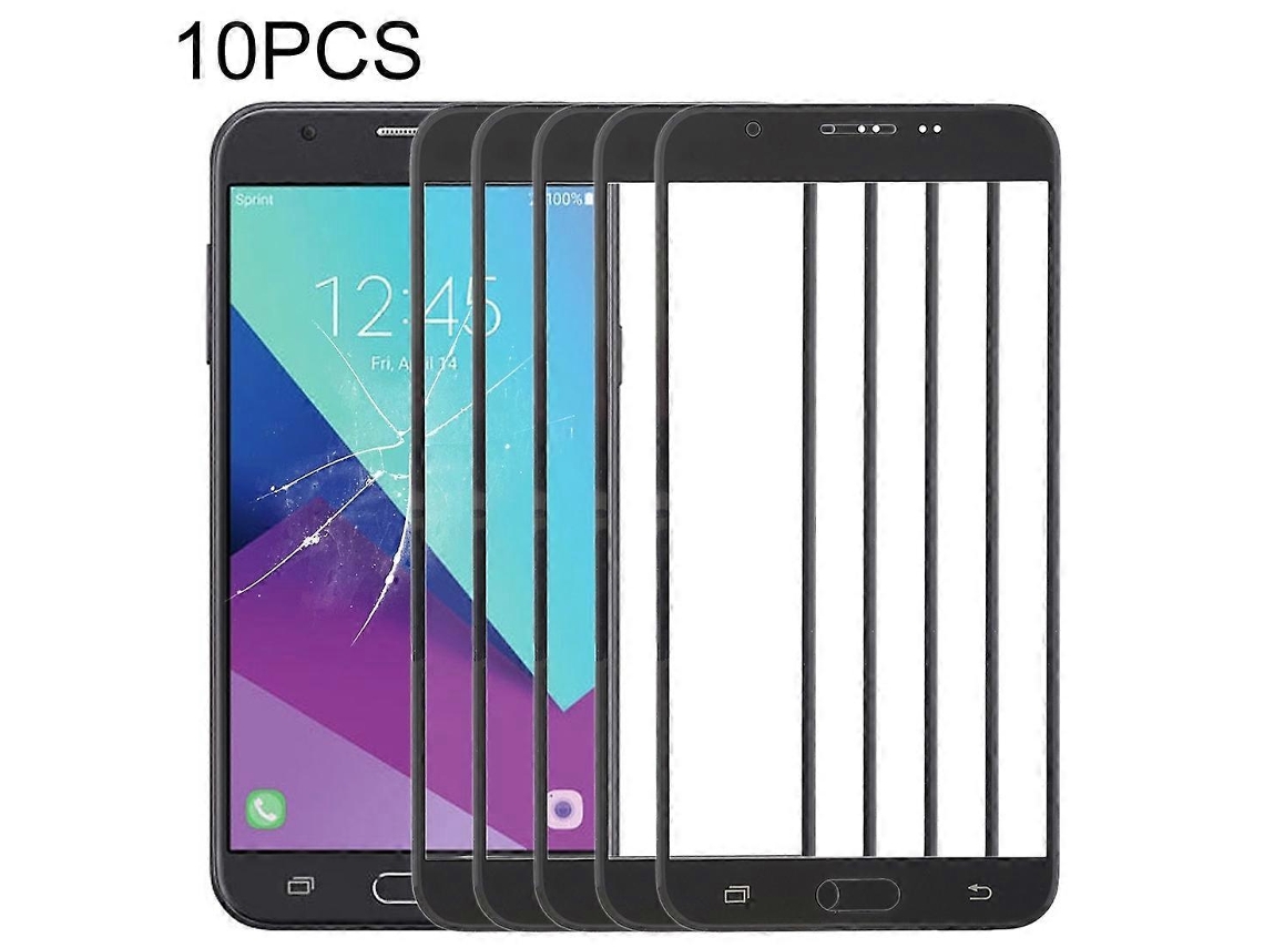 Para Samsung Galaxy J7 V / J727v / J727p - 10 Unidades De Lente De Vidro Externa Da Tela Frontal (preta)