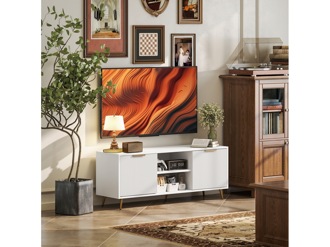 Móvel De Tv Compartimentos Abertos Sala Estar Televisores 55 Polegadas 2 Branco 120x35x48 Cm