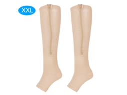 1 Par De Meias De Compressão Com Zíper Até A Metade Da Panturrilha, Estilo Legging, Elásticas E Com Dedos Abertos(cor Da Pele, Tamanho Xxl)