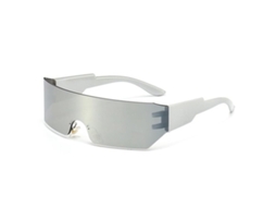 Óculos De Sol - Design Futurista - Estrutura De Prata - Lentes Brancas - Adequado Para Festivais - Dimensões 14,8 X 12,7 X 4 Cm - Óculos De Moda