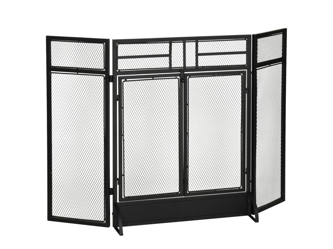 Tela de Lareira Dobrável, 3 Painéis com Porta Dupla e Pés, 120x11,5x79 Cm, Preta NOVAVEST COM