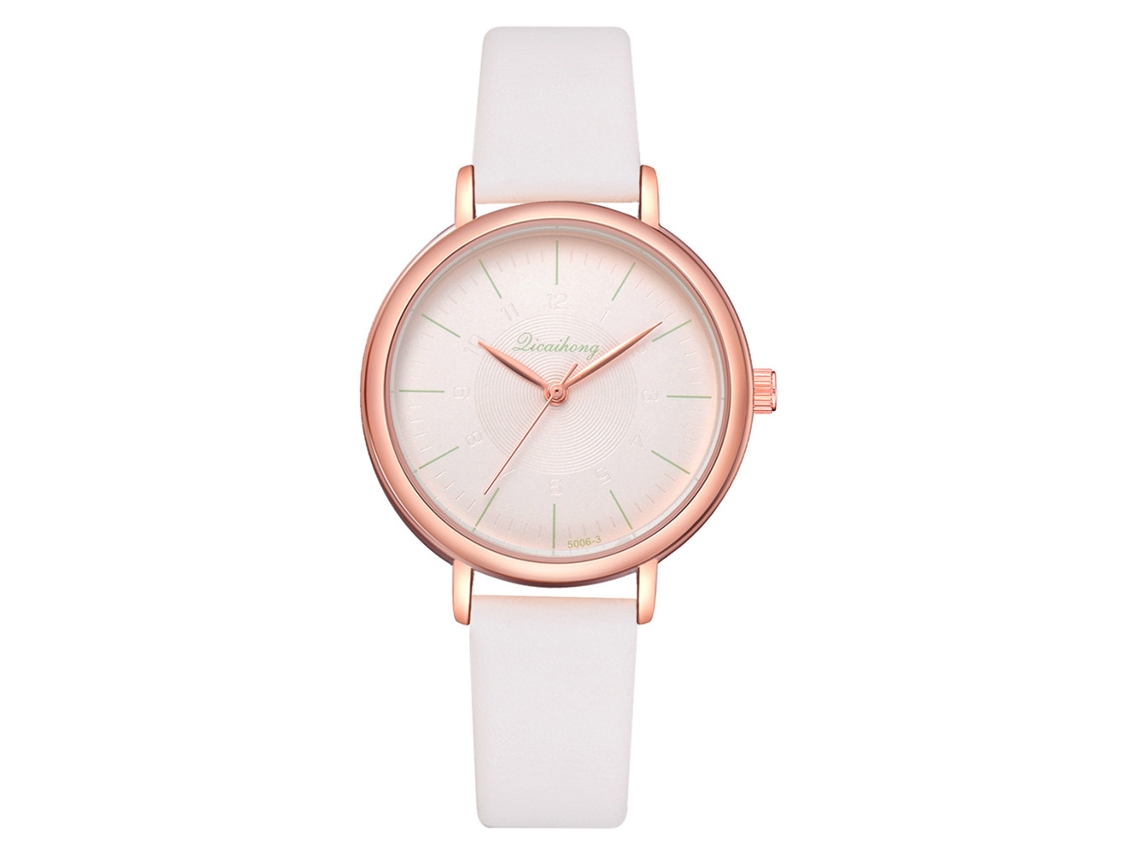 Relógio de Pulso Feminino de Quartzo com Pulseira de Couro Pu Estilo Fashion Branco