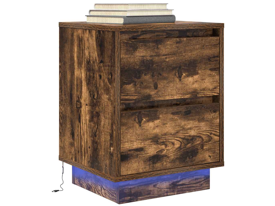 Vidaxl Mesa De Cabeceira Com Luzes Led 38x34x50 Cm Carvalho Fumado