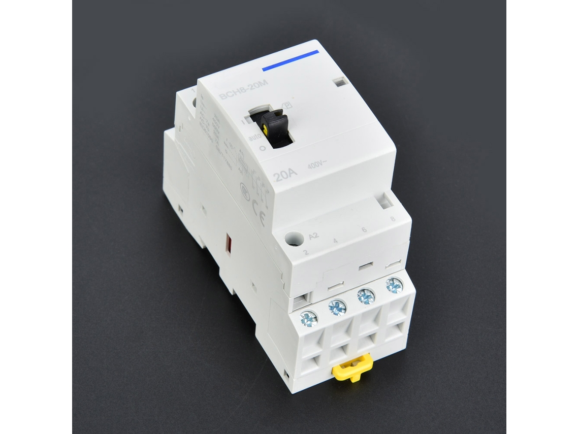 Contator De Ca Residencial Bch8-20m 24v 20a 4p Com Chave De Controle Manual 2no2nc (din Rail)