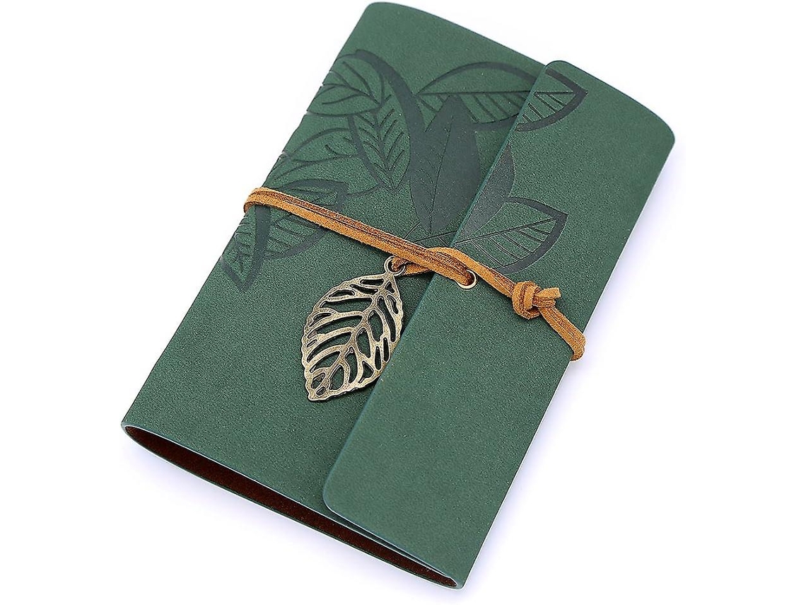 Diário vintage de folhas soltas com capa de couro sintético verde escuro brilhante, presente Slowmoose