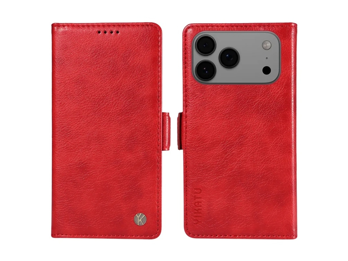 Capa Carteira Yikatu Para Iphone 17 Pro Max Em Couro Sintético Com Textura De Lichia - Vermelha