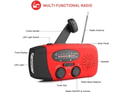 Rádio de Emergência Am/fm com Células Solares e Manivela, Lanterna Led, Bateria de 2000mah, Prateado AQUAFORGE