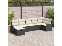 Vidaxl Conjunto De Sofá De Jardim 7 Unid. Preto Vime Pe