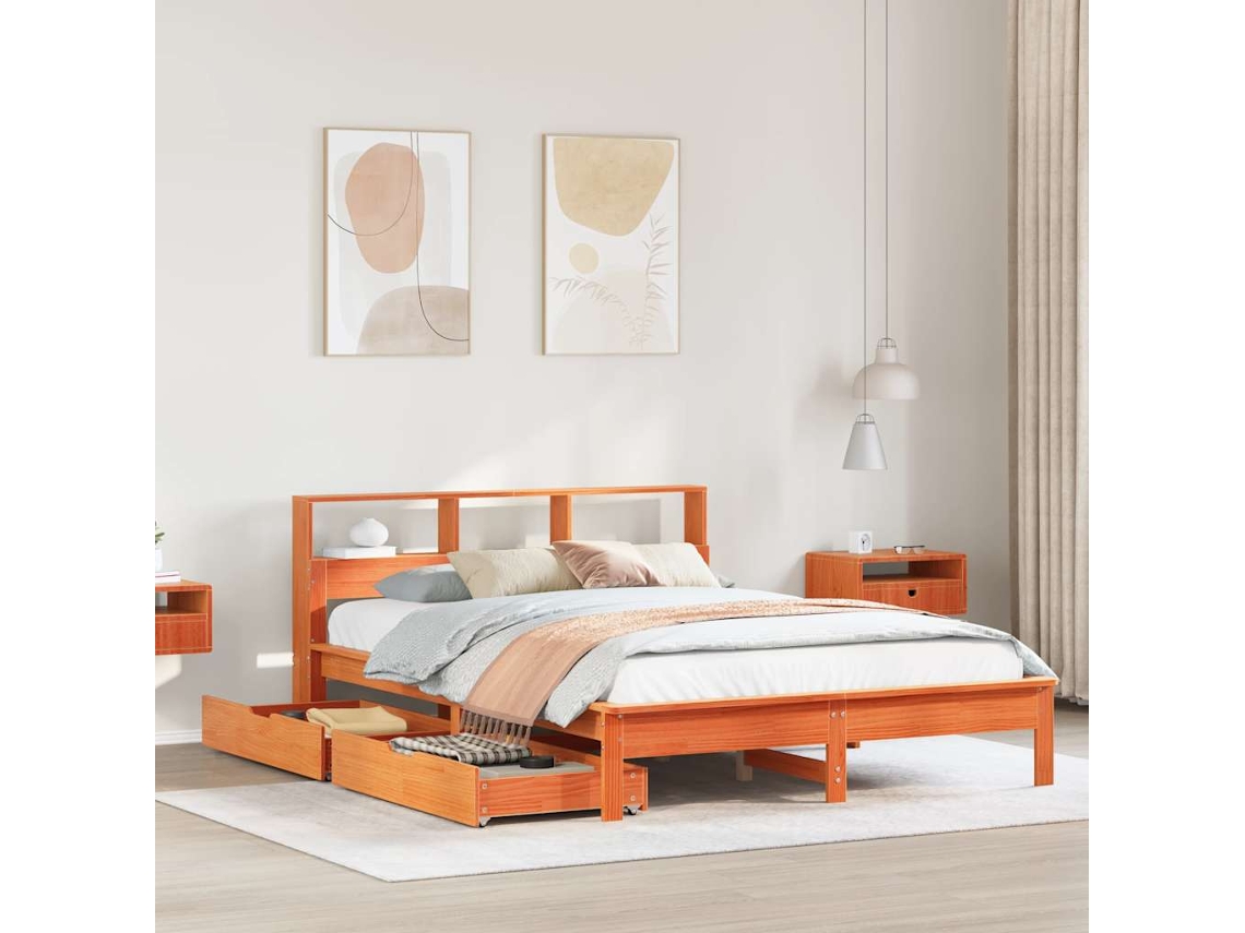 Cama Com Estante Sem Colchão 140x200 Cm Pinho Maciço