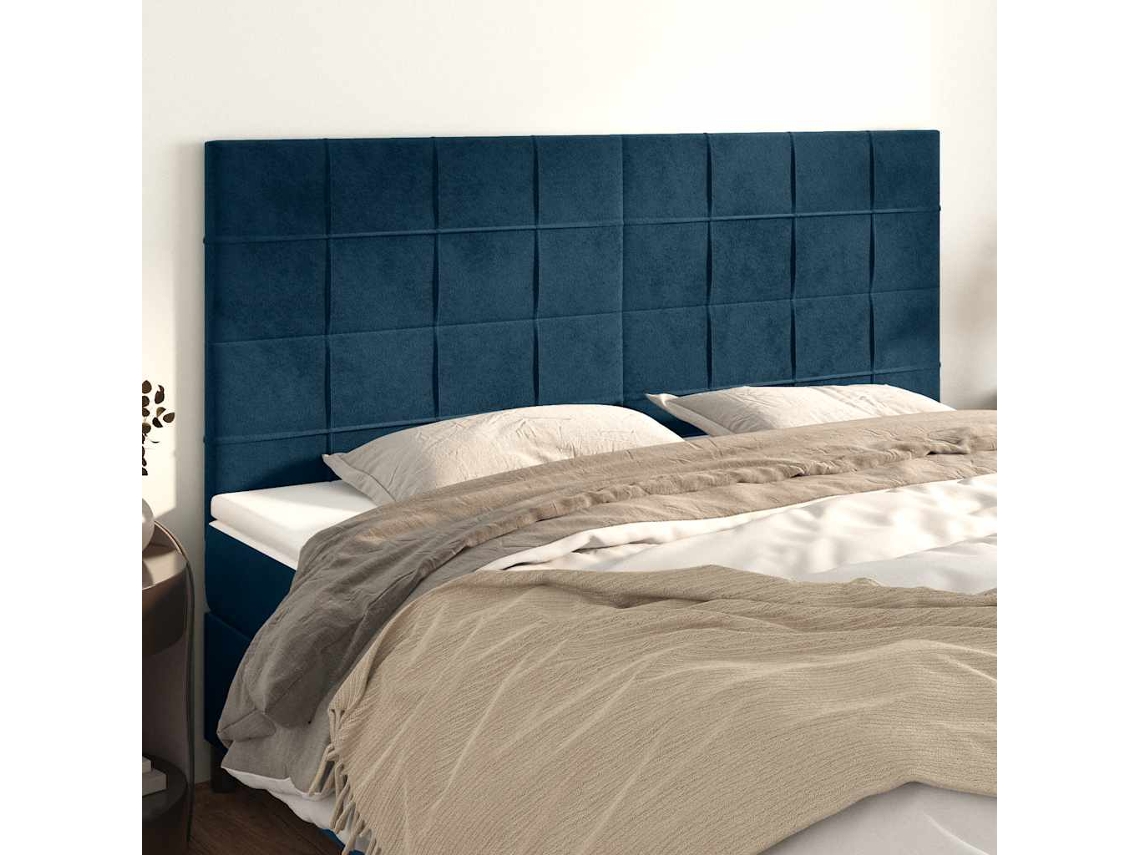 Vidaxl Cabeceira Azul Escuro 200x5x118/128 Cm Veludo