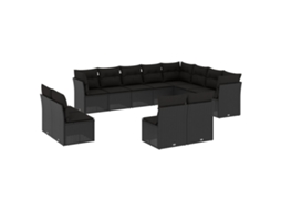Conjunto de 12 Sofás de Jardim com Almofadões Vime Pe Preto MAISON EXCLUSIVE