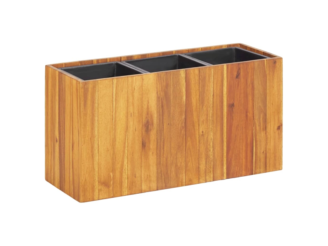 Vidaxl Floreira De Jardim Com 3 Vasos Madeira De Acácia Maciça