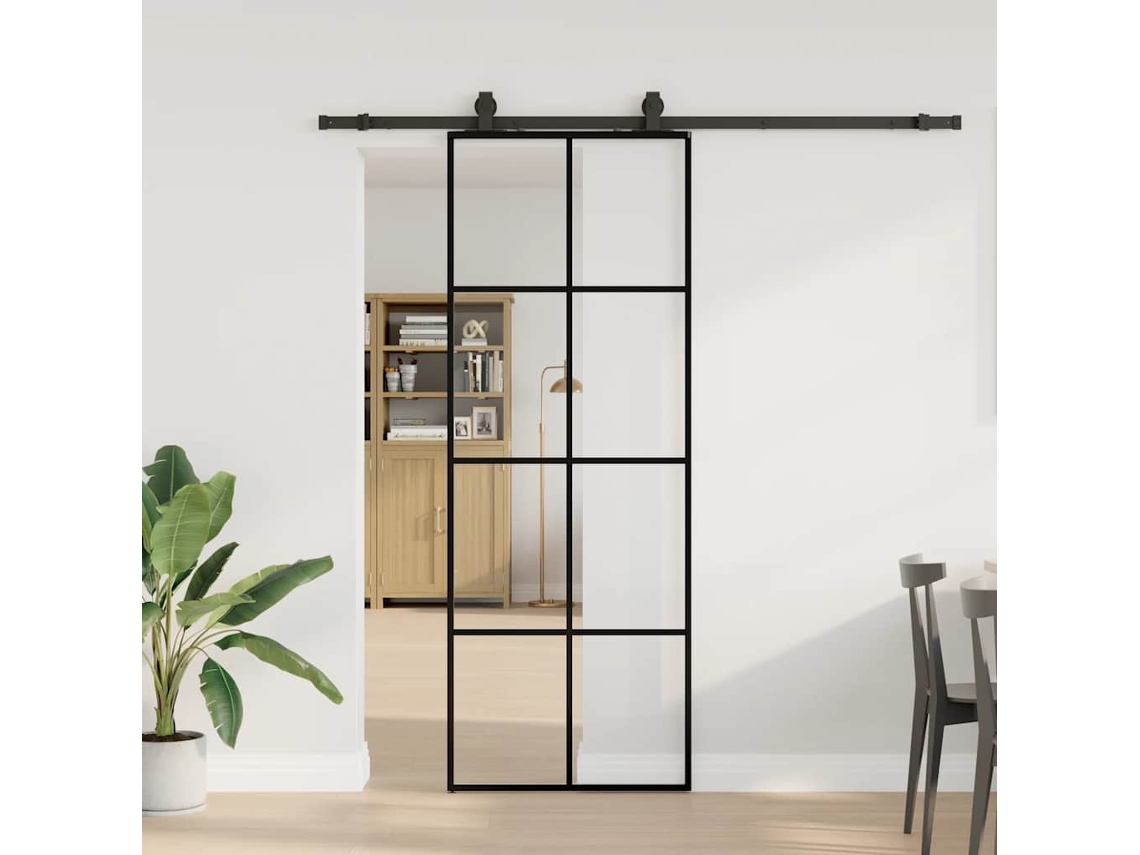 Vidaxl Porta Deslizante C/ Conj. Ferragens 76x205cm Vidro Esg Preto