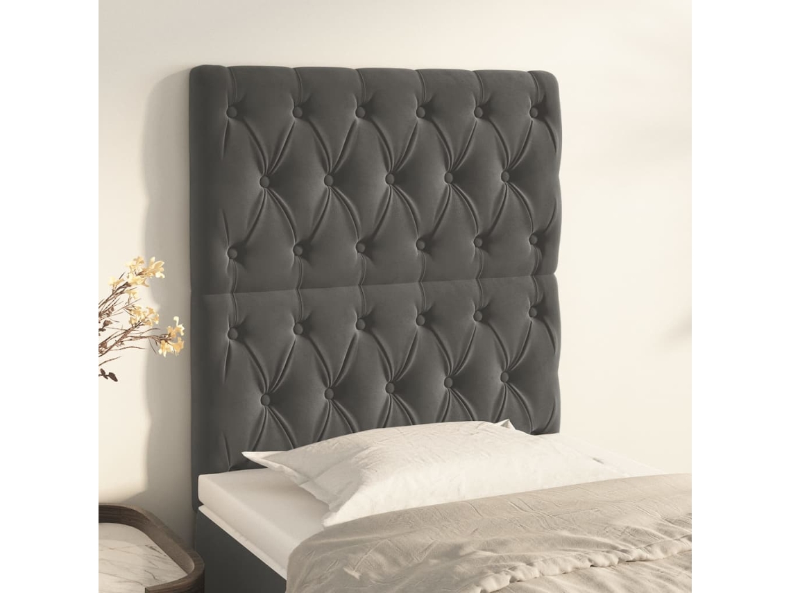 Cabecero de terciopelo de 2 piezas 80x7x78/88 cm gris oscuro