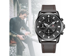 Relógio masculino de quartzo com pulseira de couro, calendário, casual e formal, modelo Reward (preto)