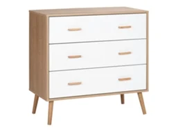 Cómoda Madeira 3 Gavetas, Pés Elevados,, E, Quarto e Sala. 80x39x80cm Branco Natural