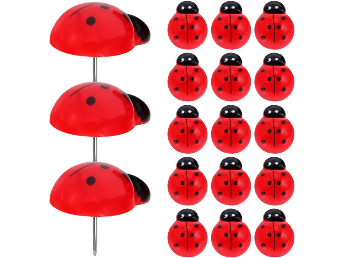 Amosfun 20-tachinhas Vermelhas Em Formato De Joaninha Para Quadros Avisos, Feitas De Plástico E Metal, Ideais Para Fixar