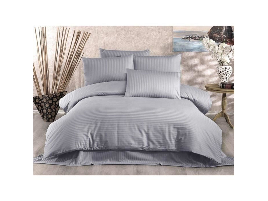 Conjunto de Cama - Capa de Edredom 220 x 240 + 2 Fronhas 60 x 60, 70% Poliéster - Cinza