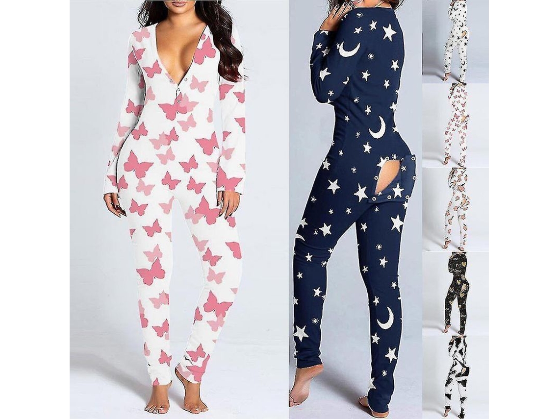 2026 pijama Mono Sexy para Mulher de Manga Longa com Lapela Aberta de Poliéster Tamanho Regular 2xl Lua Estrelas