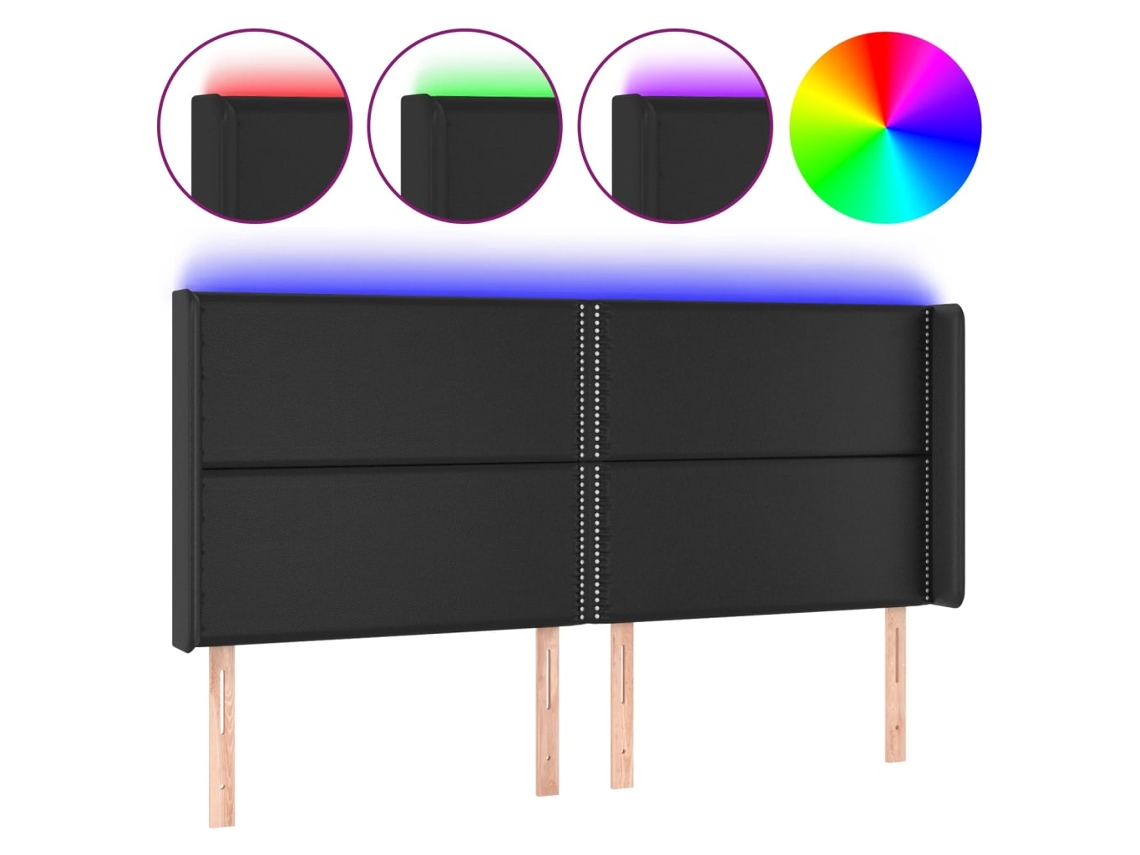 Cabeceira de Cama com Led de Couro Artificial 203x16x118/128 Cm Preto MAISON EXCLUSIVE