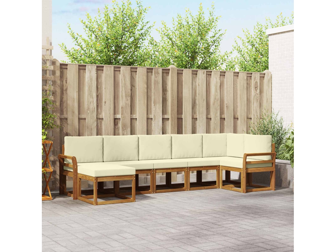 Vidaxl Conjunto De Sofás Para Exterior 7 Pcs Natural E Creme