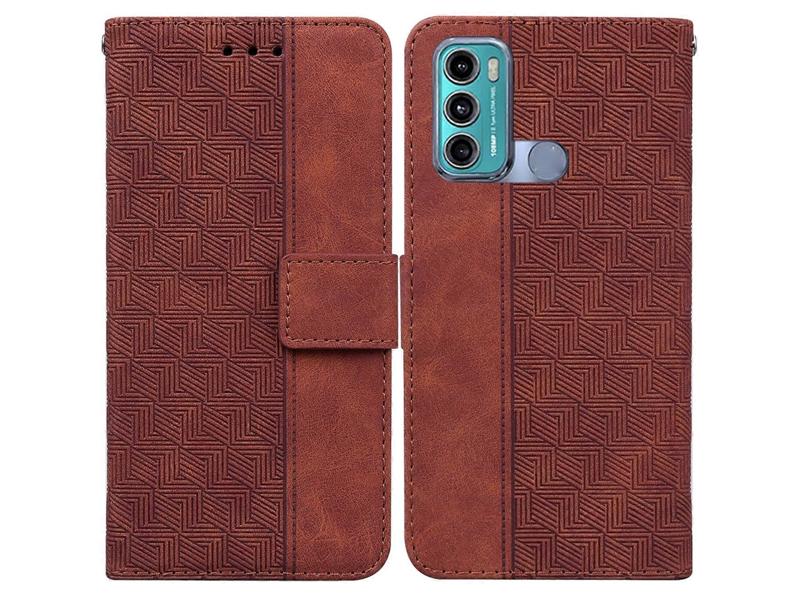 Capa De Couro Com Relevo Geométrico Para Motorola Moto G60 / G40 Fusion