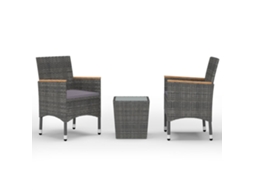 Maison Exclusive - 3 Pcs Conjunto De Bistrô Vime Pe E Vidro Temperado Cinzento