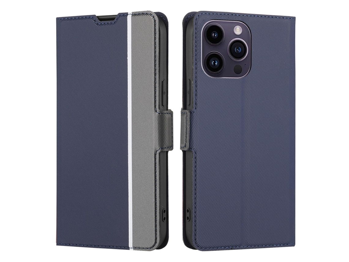 Capa Para Iphone 15 Pro Pele Sintética Anti-choque Com Porta-cartões Azul