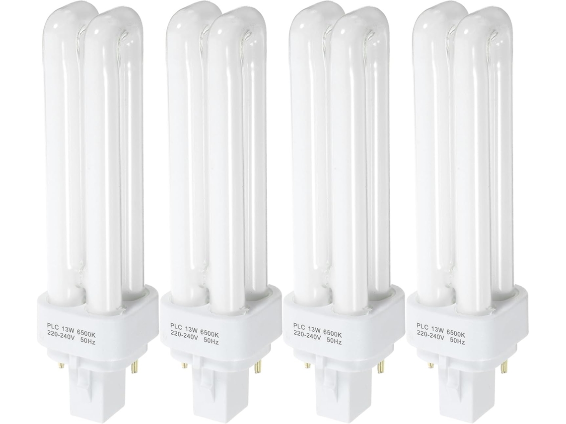 Lâmpadas Fluorescentes Compactas, Tubo Duplo, 13 W, 2u, Pacote com 4 Unidades, Base 2, Instalação Rápida, Uso SFUSHOS