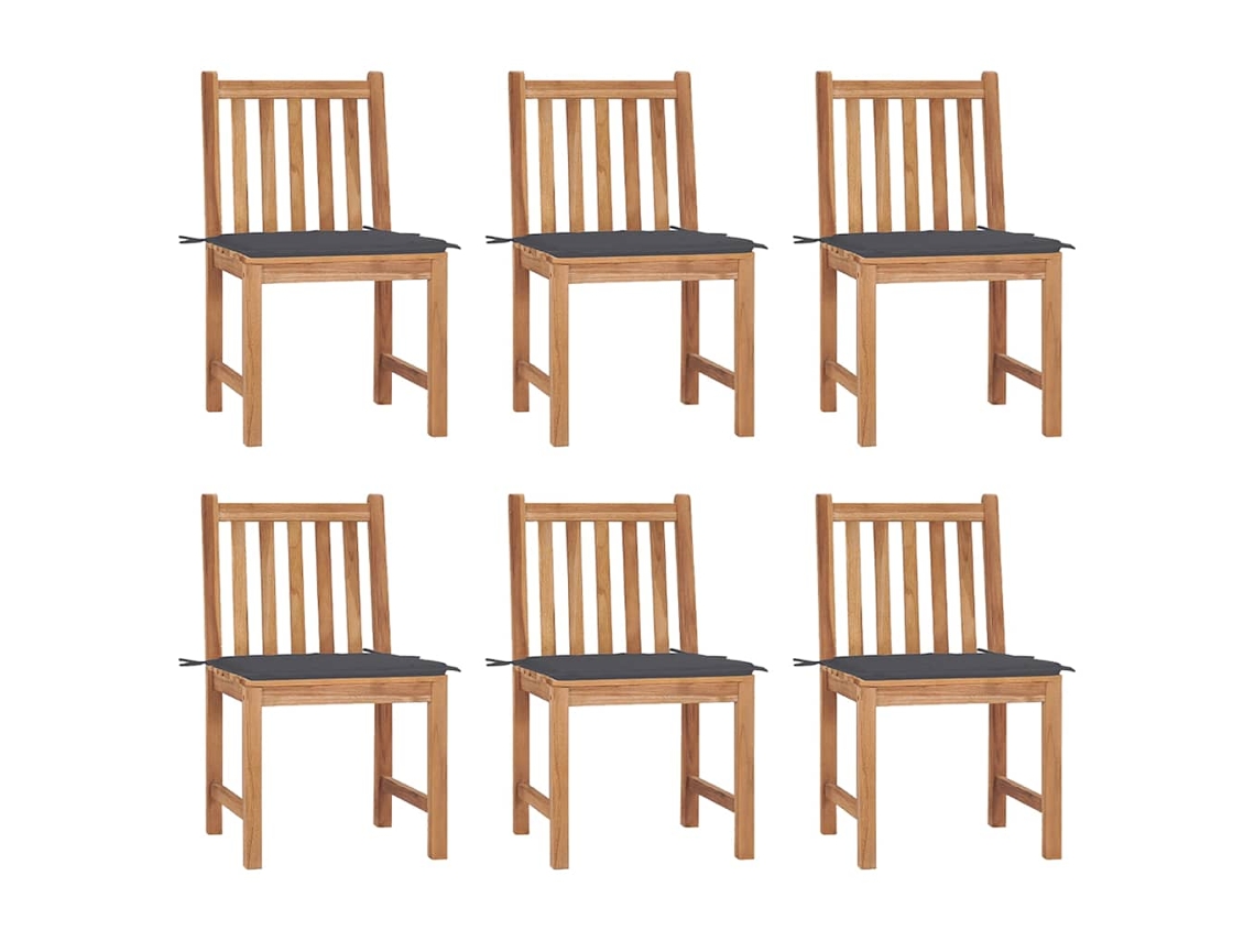 Vidaxl Cadeiras De Jardim 6 Pcs C/ Almofadões Madeira De Teca Maciça