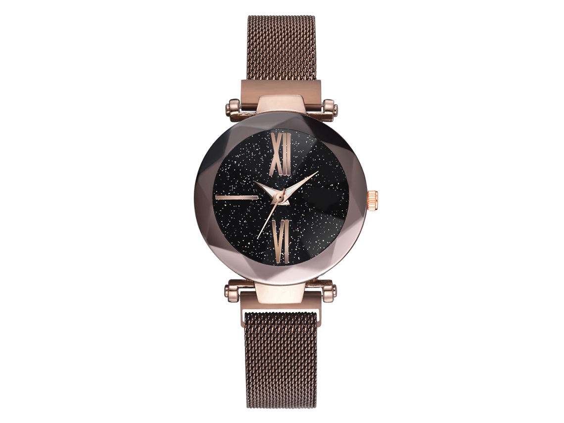 Relógio de Pulso Feminino de Quartzo com Pulseira de Liga Estilo Moderno Marrom Escuro