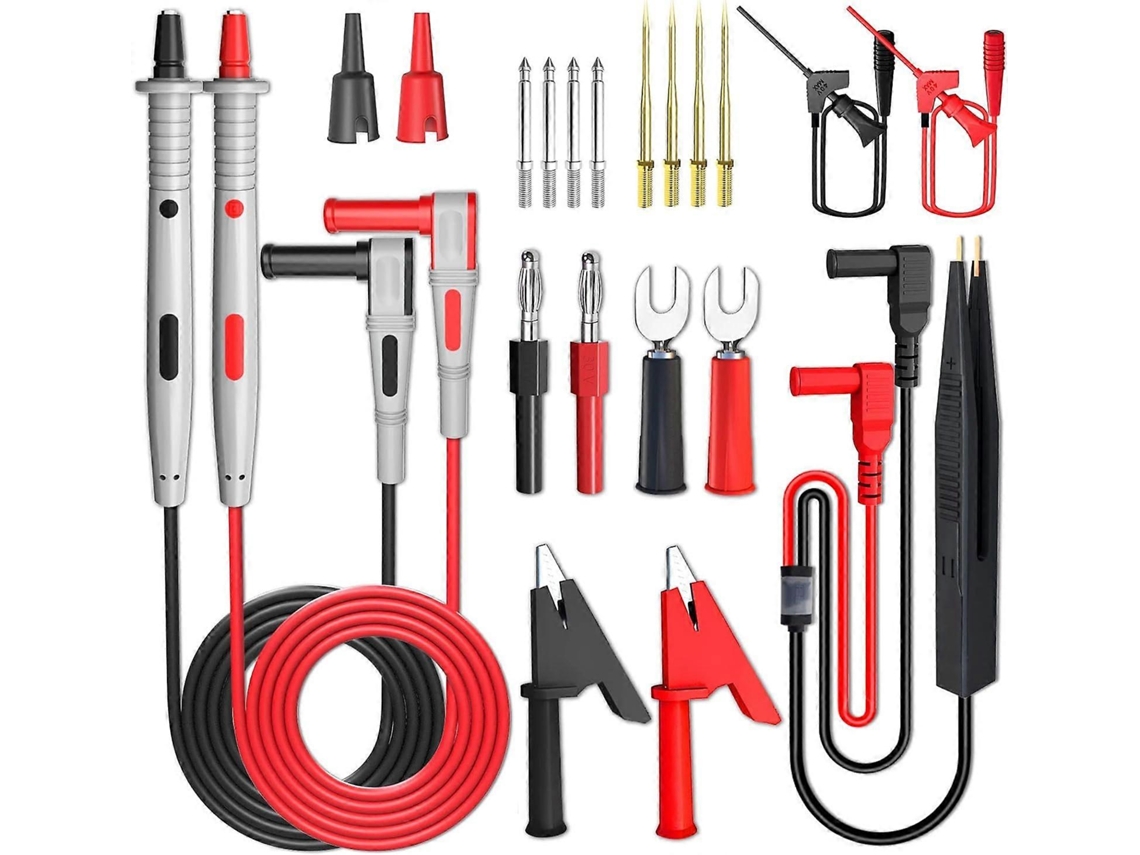 Kit de Cabos para Multímetro 21pcs com Pinças de Crocodilo, Sondas Smd, Pinças de Teste e Conectores Banana