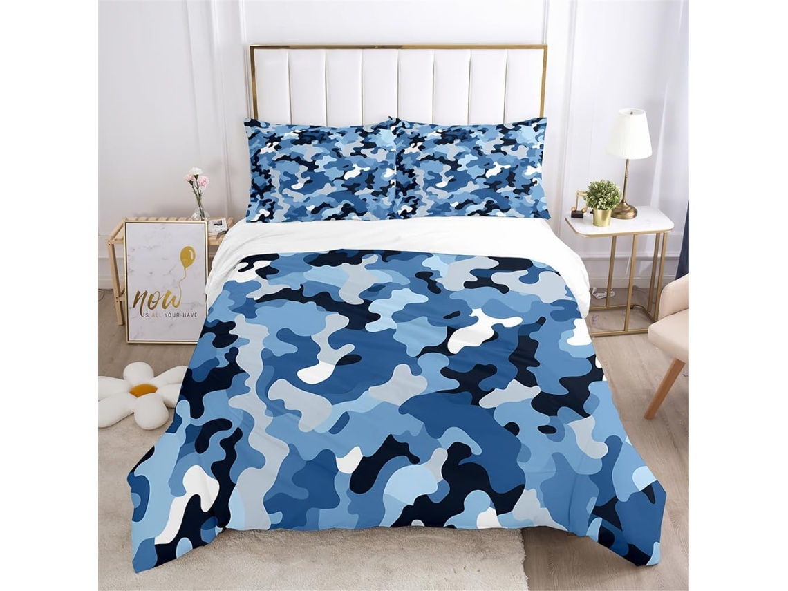 Capa de Edredom Camuflagem Mil Microfibra Fronha 240x260 Cm