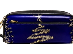 Organizador de armazenamento com estampa de árvore de Natal azul estrelada, grande capacidade, ideal para escola e adolescentes.