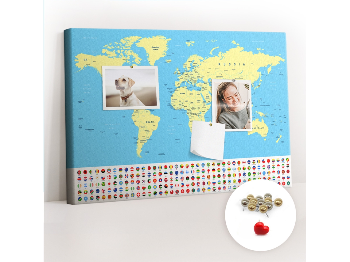 Quadro De Cortiça Com Impressão Mapa-múndi Clássico Para A Sala De Estar Espelharte (60x40 Cm)