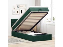 Vidaxl Cama Otomana com Colchão Leds 80x200cm Veludo Verde escuro