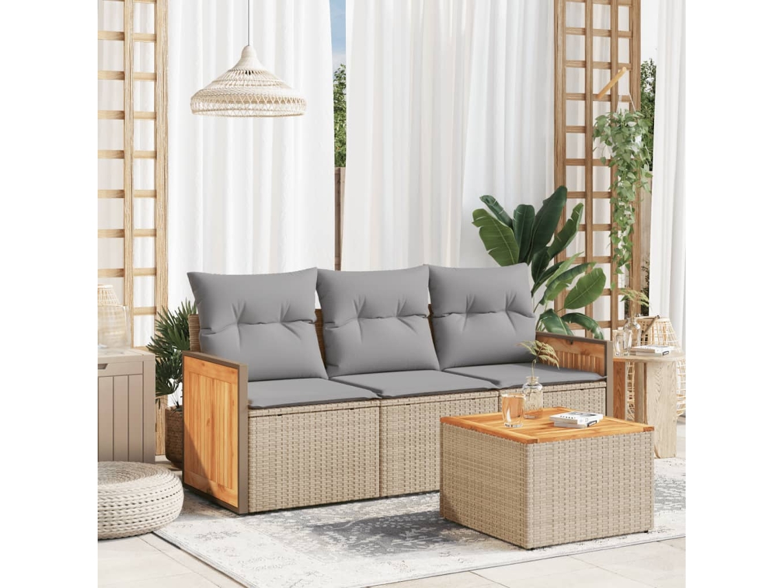 Vidaxl 4 Pcs Conjunto de Sofás para Jardim C/ Almofadões Vime Pe Bege