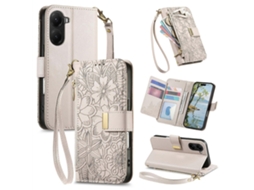 Capa Carteira De Couro Com Zíper, Estampa De Flores E Folhas, Com Alça, Para Celular Redmi A5 4g 171,7 Mm