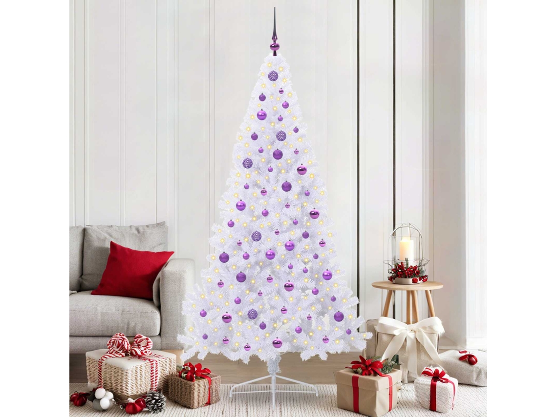 Vidaxl Árvore De Natal Artificial Com 300 Leds Branco 210 Cm Pvc E Aço