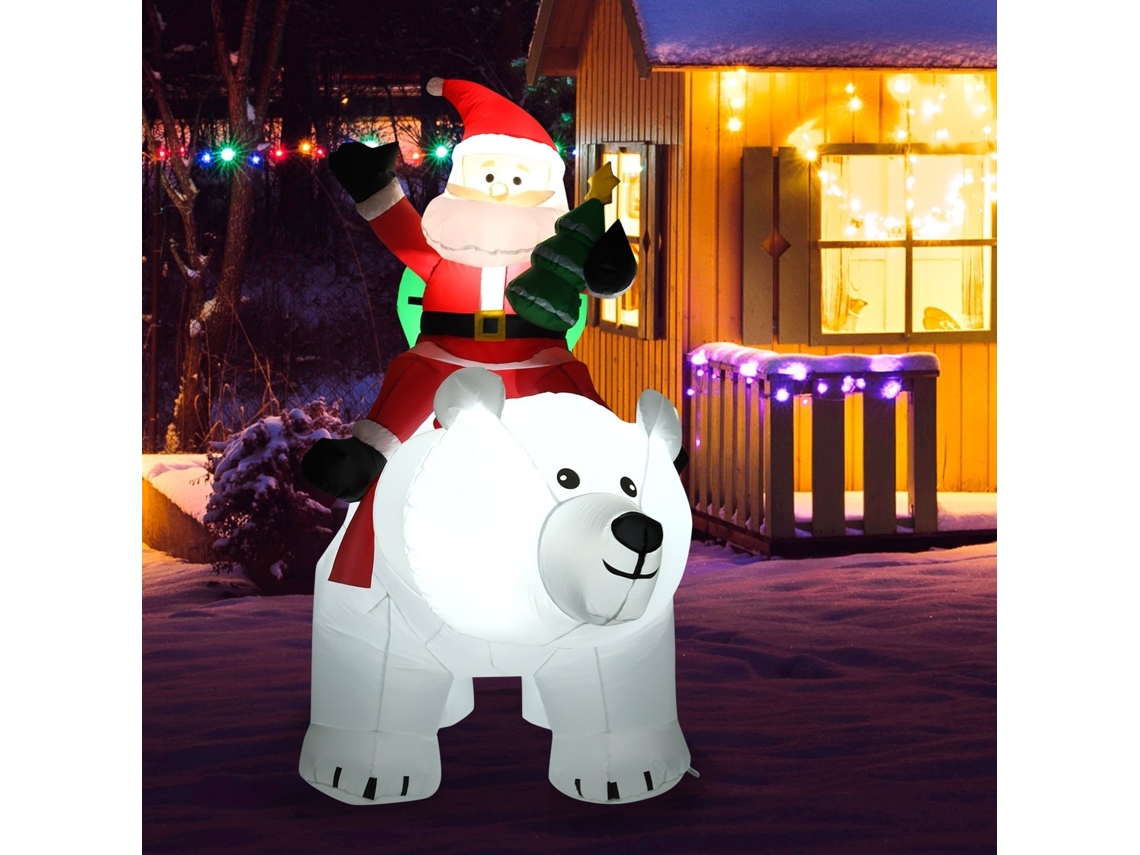Urso Polar Inflável com Papai Noel Led 200 Cm Poliéster Repelente À Água Ventilador Incluído Decoração de Natal NORTHIX
