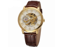 Reloj Mecánico Automático Para Hombres Forsining Hueco Impermeable Dial Blanco Cuerda Marrón
