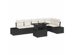 Maison Exclusive - Conjunto De Sofá De Jardim Com Almofada 7 Pcs Preto E Creme