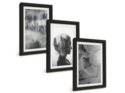 Composição De Quadrosfloresta, Neblina, Retrato, Árvores, Dente-de-leão Moldura Preta Quadros Para O Escritório Espelharte (3 Peças 20x30 Cm)