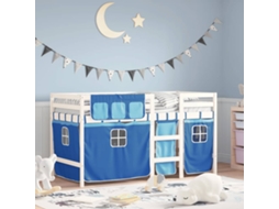 Cama Alta P/ Criança C/ Cortinas 90x190 Cm Pinho Maciço Azul