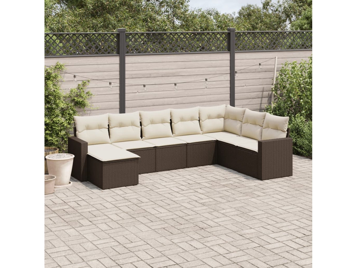 Vidaxl 8 Pcs Conjunto Sofás De Jardim C/ Almofadões Vime Pe Castanho