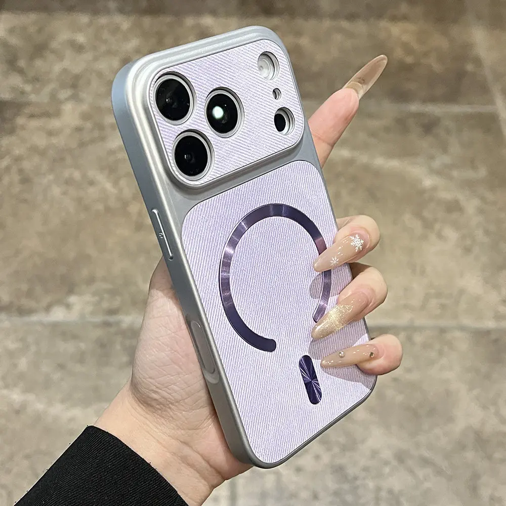 Capa Protetora Magnética (roxa) Para Iphone 15 Pro Max, Textura Fosca Em Couro Jeans.