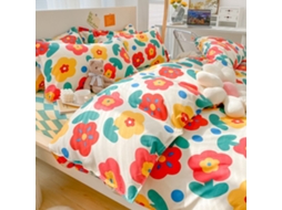 Conjunto de cama de 4 peças, algodão macio e respirável, estilo simples para casa.